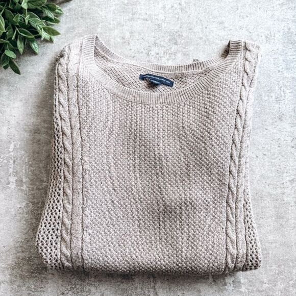 American Eagle Tan French Terry Knit Long Sleeve Sweater Size Medium - Picture 1 of 8